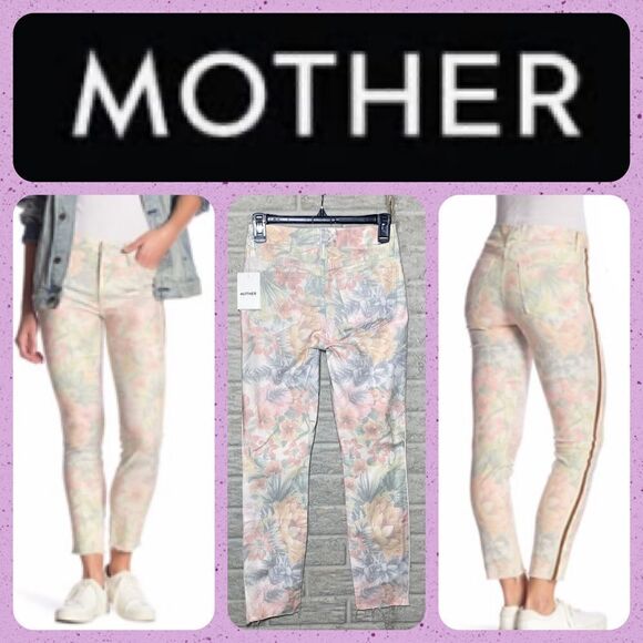 NWT MSRP $295 MOTHER The Looker Floral Frayed Ankle Jeans - Picture 1 of 13